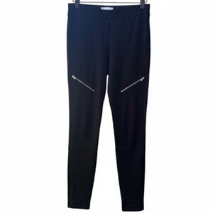Parker Smith Black Pull On Slim Fit Pants Silver Zippers On Legs Size Small EUC!